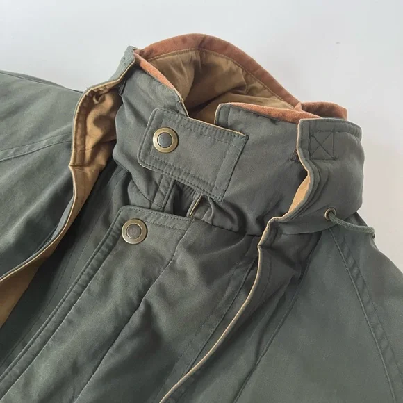 Men's Military-Style Olive Field Jacket with Tan Trim - Picture 3 of 8